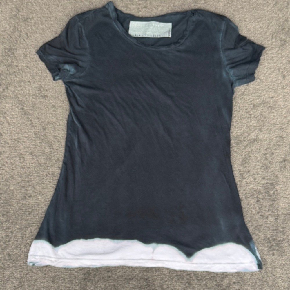 Marika Charles Supima Cotton Dip Dye T-Shirt Charcoal White Size 2 Made in USA